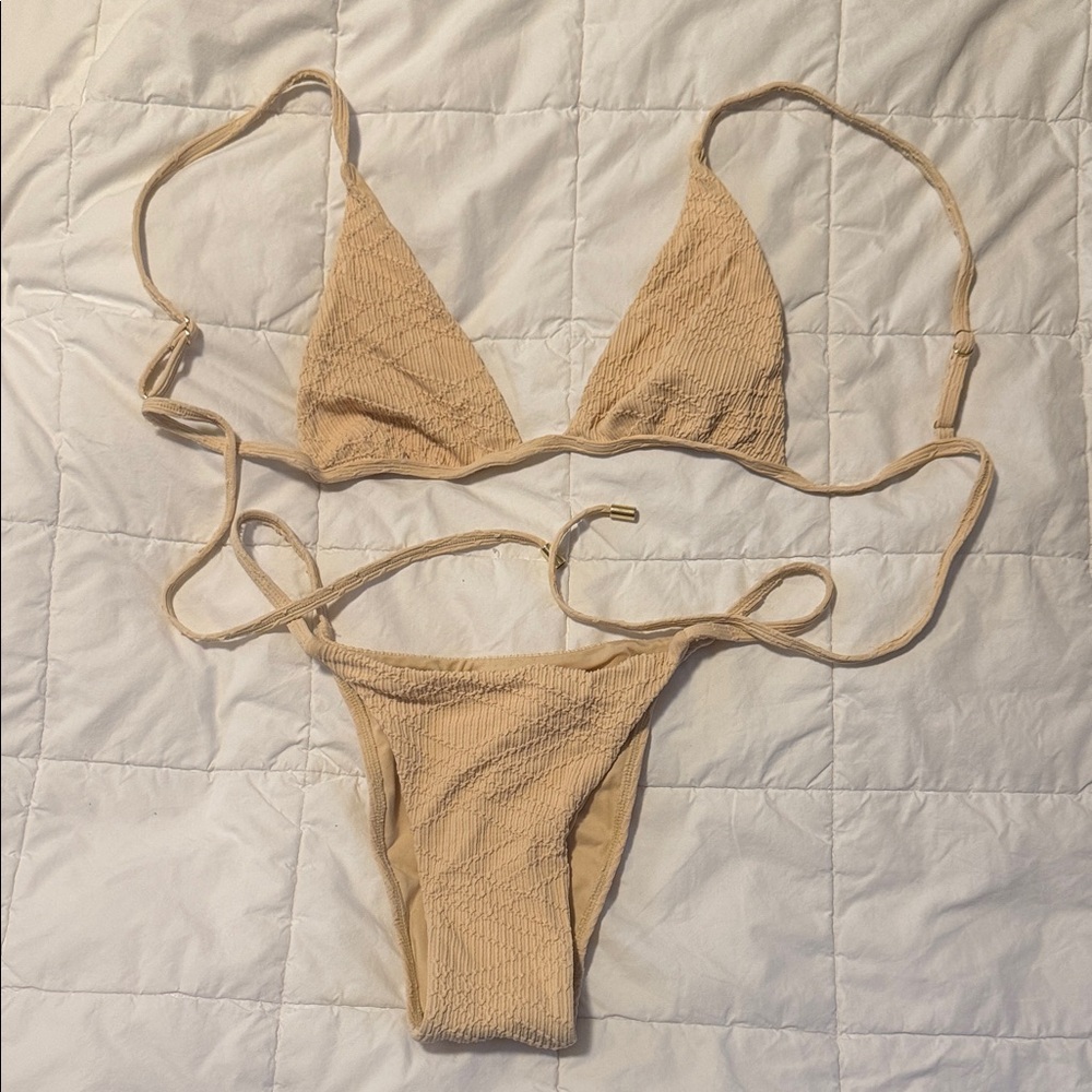 Beige Textured Bikini Set
